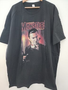 New Startee Famous Monsters Of Filmland Black Graphic Tee - Dracula Artwork, 4XL